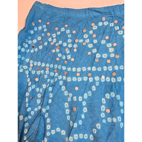 Handmade Blue boho midi skirt adjustable tie waist mirror sequins One Size New‎ - Picture 11 of 12